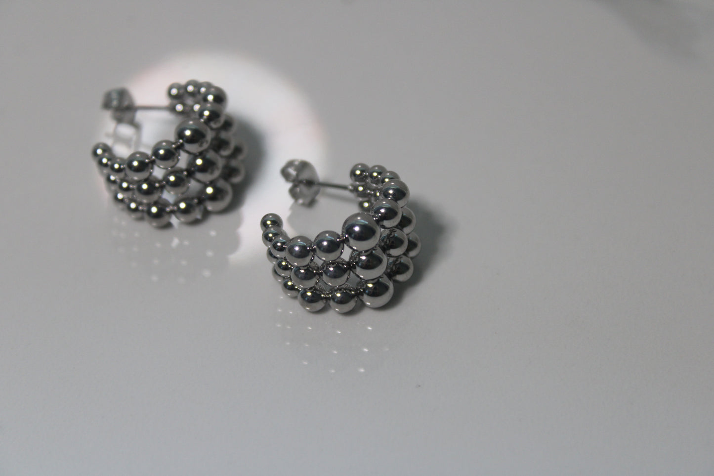 Silver Beaded Hoops