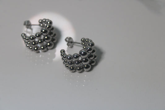 Silver Beaded Hoops