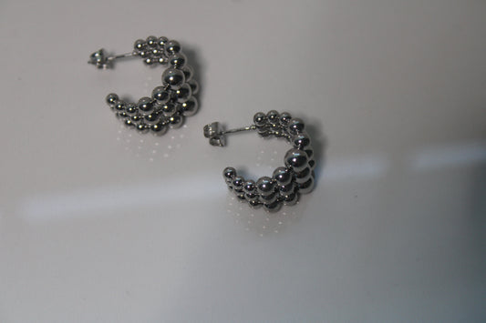 Silver Beaded Hoops