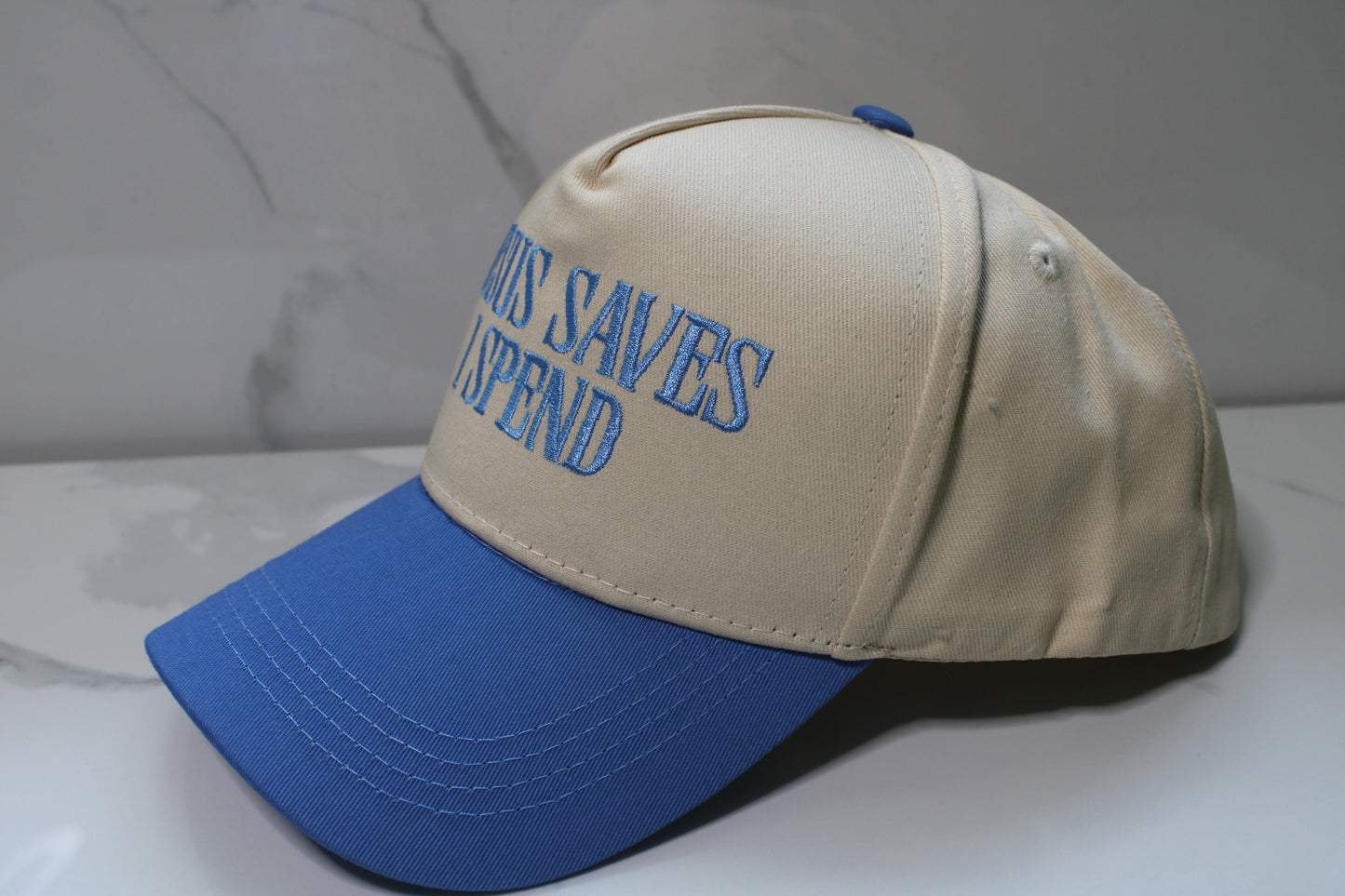 Jesus Saves I Spend Hat (BLUE)